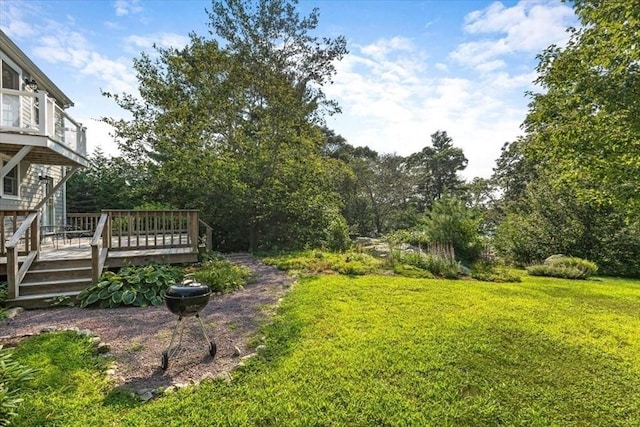 view of yard with a deck