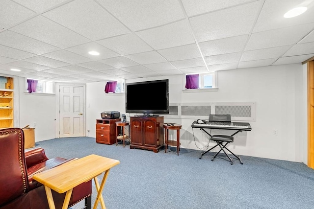 12 Shore Ave, Salem, MA 01970 - living room featuring carpet flooring, healthy amount of natural light, and a paneled ceiling