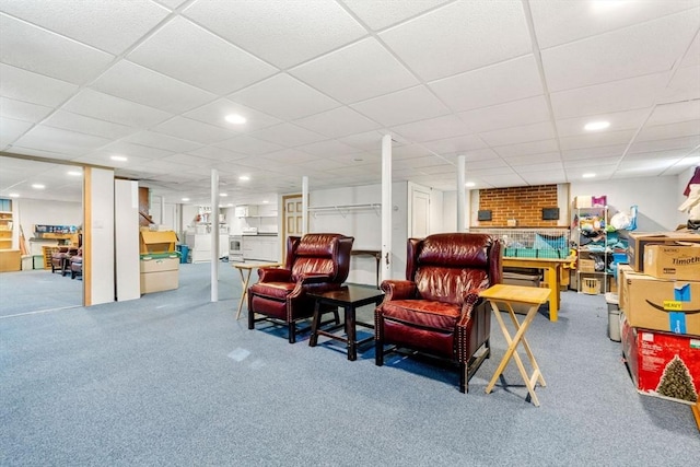 12 Shore Ave, Salem, MA 01970 - finished basement featuring carpet flooring, recessed lighting, and a paneled ceiling