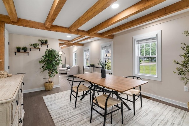 7 Summit Ave, Sharon, MA 02067 - dining area featuring wood finished floors, beamed ceiling, and recessed lighting