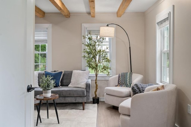 7 Summit Ave, Sharon, MA 02067 - living area with wood finished floors and beam ceiling