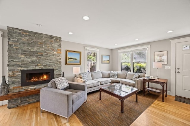 10 Seashore Park Dr Unit Gg, Provincetown, MA 02657 - living area with wood finished floors, a fireplace, and recessed lighting