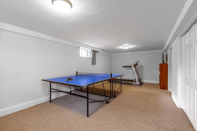 game room with carpet floors and baseboards