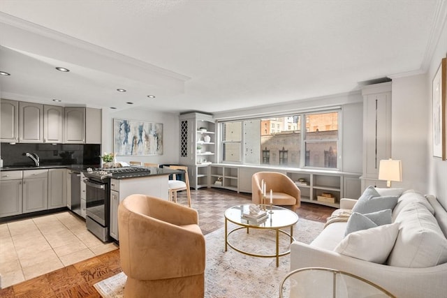 151 Tremont St Unit 8S, Boston, MA 02111 - living area with crown molding and recessed lighting