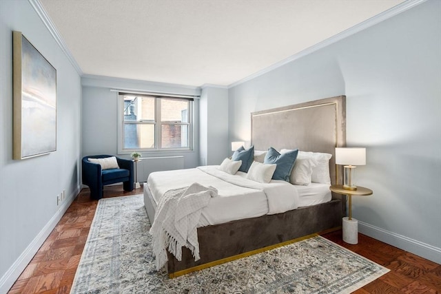 151 Tremont St Unit 8S, Boston, MA 02111 - bedroom with crown molding, baseboards, and radiator