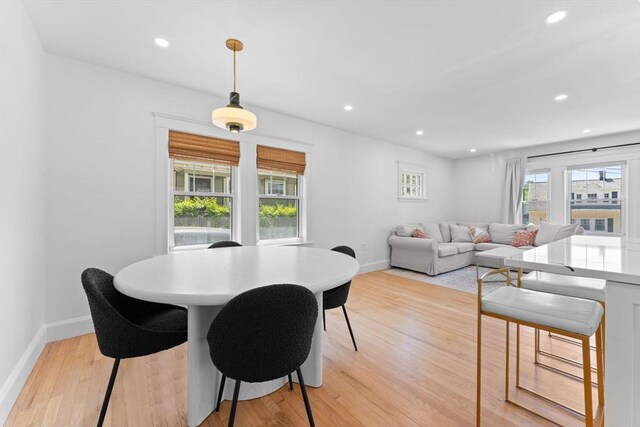 633 Lagrange St, Boston, MA 02132 - dining room featuring baseboards, light wood-type flooring, and recessed lighting