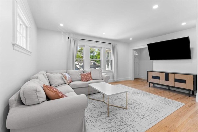 633 Lagrange St, Boston, MA 02132 - living room featuring recessed lighting, light wood-style floors, and baseboards