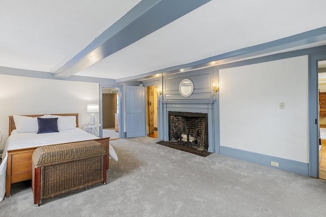 6 Lee St, Marblehead, MA 01945 - carpeted bedroom featuring a fireplace with flush hearth and beam ceiling