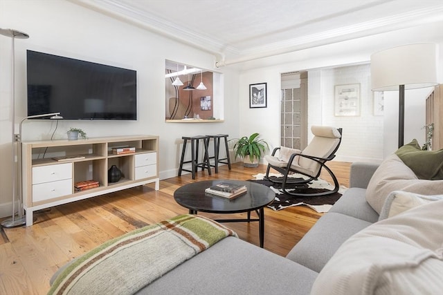 126 Amory St Unit B4, Brookline, MA 02446 - living area with ornamental molding, wood finished floors, and baseboards