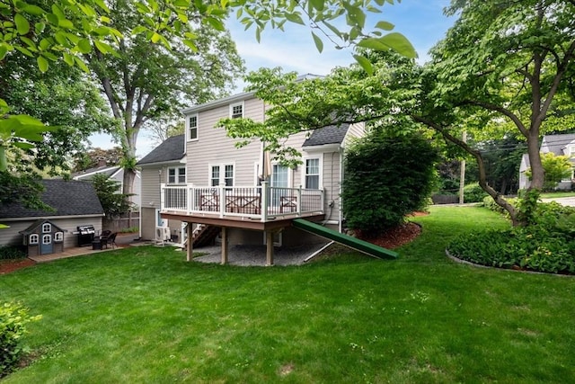 136 Walnut St, Braintree, MA 02184 - rear view of house with a deck, a yard, and stairs