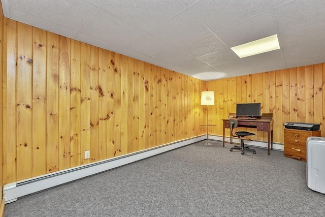 7 Burton Ave, Harwich, MA 02671 - carpeted office with a paneled ceiling, wood walls, and a baseboard heating unit