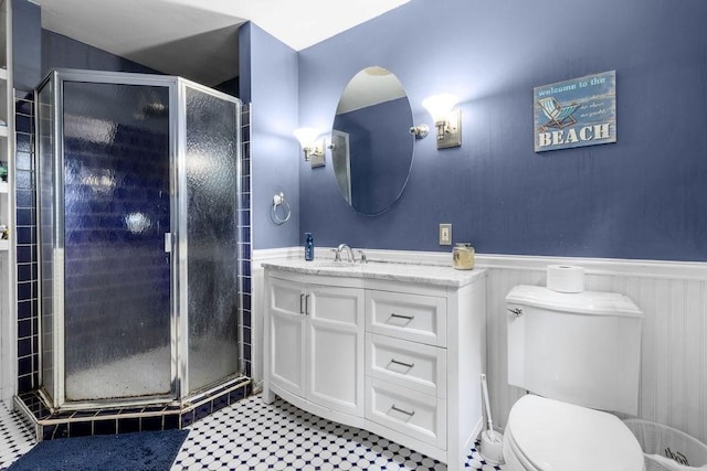 274 Primrose, Fall River, MA 02720 - full bathroom with vanity, a wainscoted wall, and a stall shower