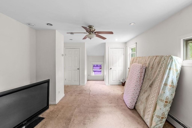 274 Primrose, Fall River, MA 02720 - hallway with a baseboard heating unit, light colored carpet, and recessed lighting