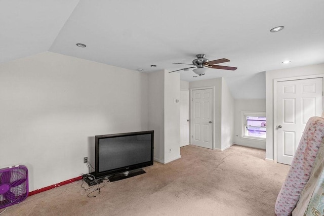 274 Primrose, Fall River, MA 02720 - bedroom with carpet floors, recessed lighting, lofted ceiling, and ceiling fan