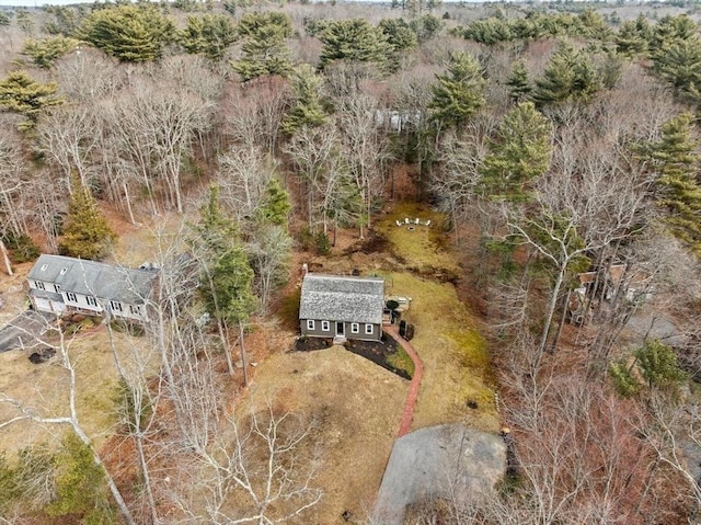 drone / aerial view with a forest view