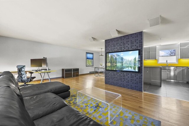 living room with wood finished floors