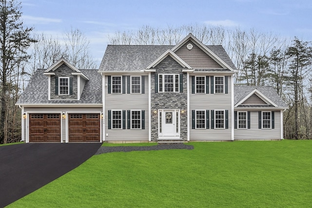 view of front of house featuring a garage and a front lawn