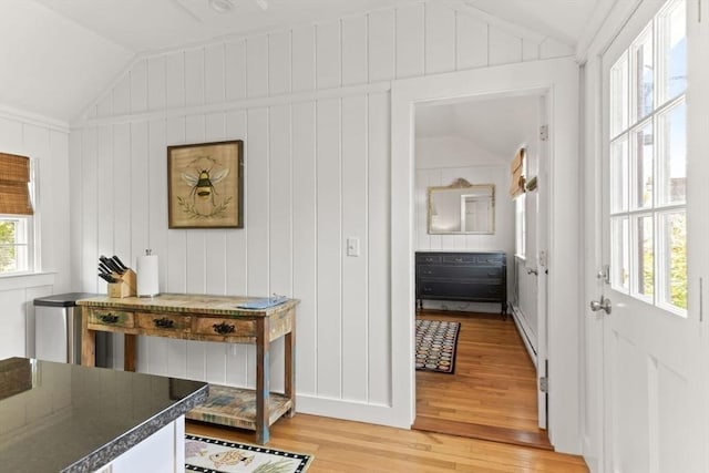 751 Crowell Rd, Chatham, MA 02650 - hall featuring vaulted ceiling and light wood finished floors