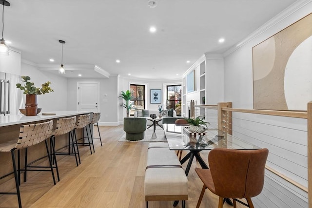 667 Tremont St Unit 1, Boston, MA 02118 - dining room featuring crown molding, recessed lighting, light wood-type flooring, and baseboards