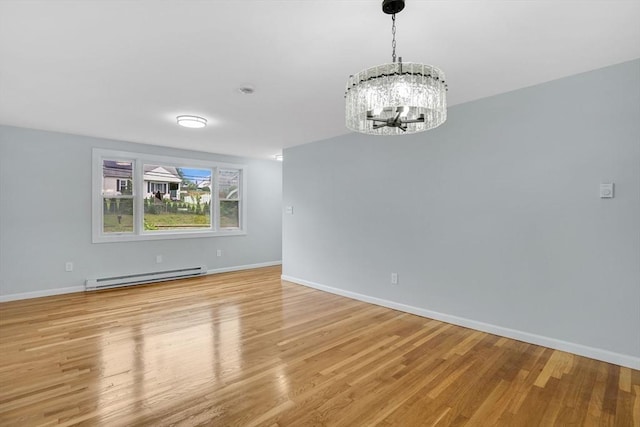 738 Piper Rd, West Springfield, MA 01089 - empty room featuring baseboard heating, a chandelier, and light wood-type flooring