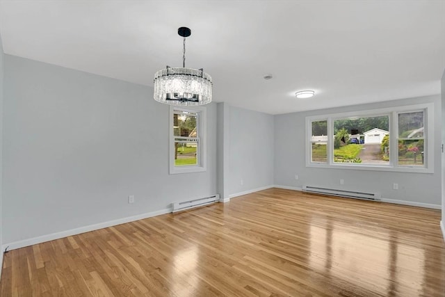 738 Piper Rd, West Springfield, MA 01089 - empty room with baseboard heating, a chandelier, light wood finished floors, and healthy amount of natural light
