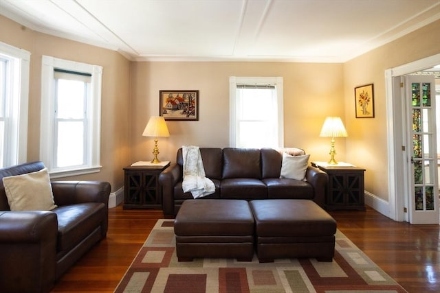 5 Clement Ave, Peabody, MA 01960 - living room with wood finished floors, plenty of natural light, baseboards, and crown molding