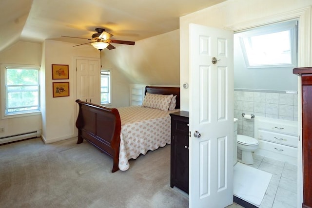 5 Clement Ave, Peabody, MA 01960 - bedroom featuring lofted ceiling, ensuite bathroom, a baseboard radiator, and ceiling fan