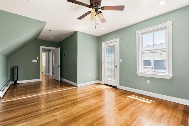 24 Willard St, Malden, MA 02148 - unfurnished living room with light wood-style floors, a ceiling fan, recessed lighting, and a baseboard radiator