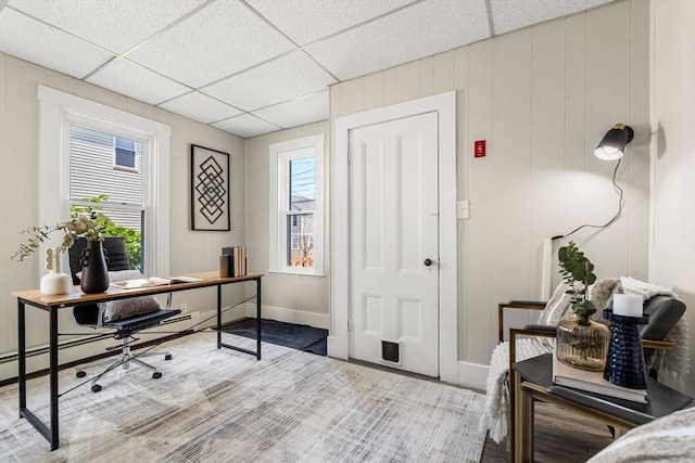 24 Willard St, Malden, MA 02148 - home office featuring healthy amount of natural light, a drop ceiling, and a baseboard radiator