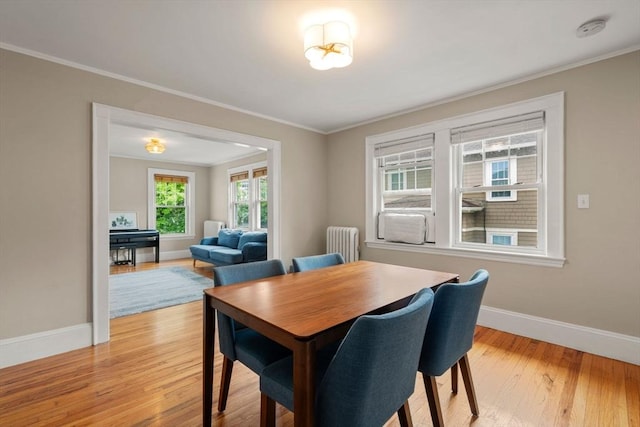 30 Gilbert Rd Unit 30, Belmont, MA 02478 - dining room with radiator heating unit, baseboards, crown molding, and light wood-style flooring