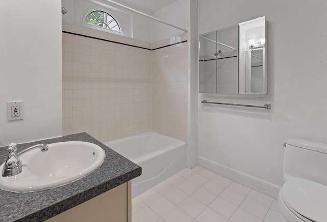 17-19 Maple St, Newton, MA 02466 - full bathroom featuring toilet, vanity, shower / bath combination, tile patterned floors, and baseboards