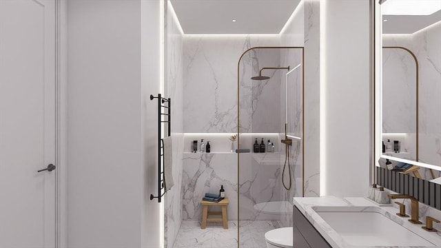 51 Willard Rd, Weston, MA 02493 - bathroom with marble finish flooring, vanity, and a marble finish shower
