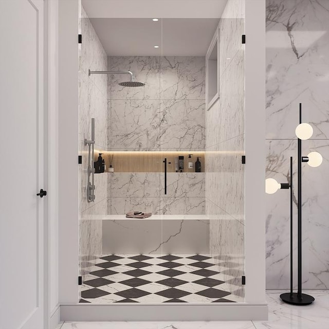 51 Willard Rd, Weston, MA 02493 - full bathroom featuring a marble finish shower and recessed lighting