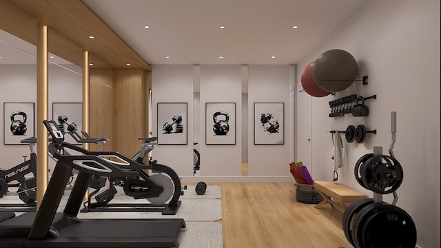 51 Willard Rd, Weston, MA 02493 - workout area featuring wood finished floors and recessed lighting