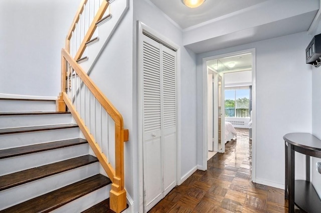 stairway with baseboards