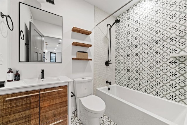 full bath featuring toilet, shower / washtub combination, and vanity