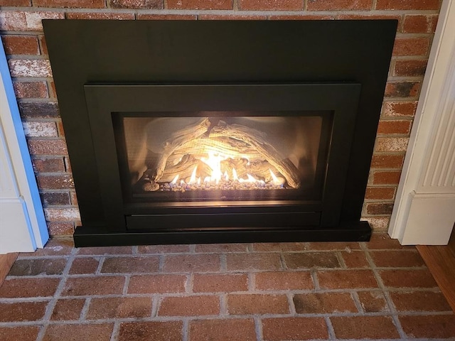 interior details featuring a fireplace