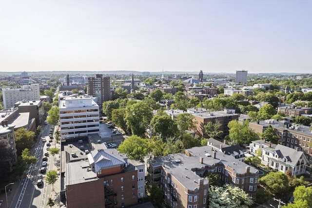 drone / aerial view with a city view