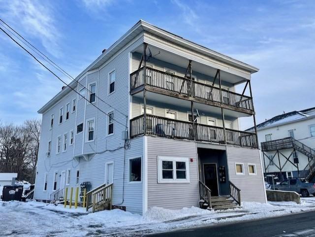 view of snow covered building