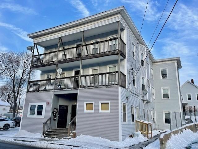 view of snow covered building