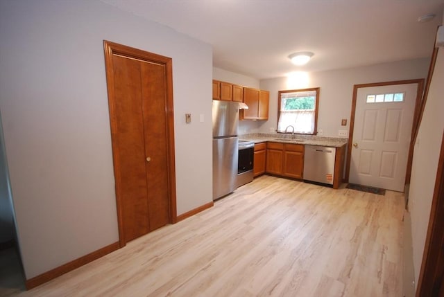 343 Chicopee St Unit 41, Chicopee, MA 01013 - kitchen featuring appliances with stainless steel finishes, a sink, light wood-style floors, and baseboards