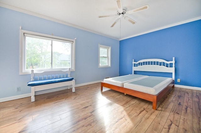 38 Kimball Beach Rd, Hingham, MA 02043 - bedroom with hardwood / wood-style floors, ornamental molding, baseboards, and a ceiling fan