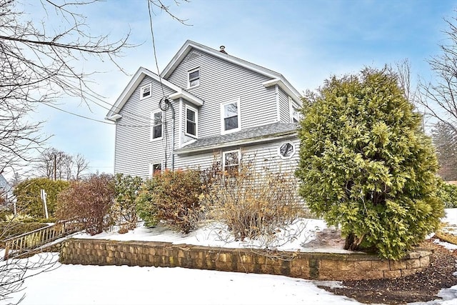 view of snow covered exterior