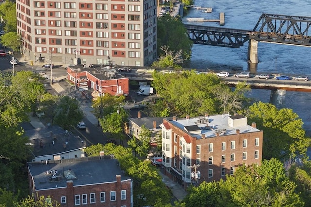 72 River St Unit 2, Haverhill, MA 01832 - drone / aerial view of a large body of water, apartment complex / building, and a notable bridge