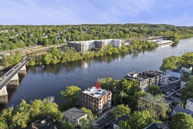 72 River St Unit 2, Haverhill, MA 01832 - drone / aerial view of a forest, a large body of water, and a notable bridge