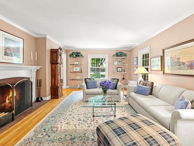 71 Nourse St, Westborough, MA 01581 - living area with crown molding, light wood-type flooring, and a fireplace