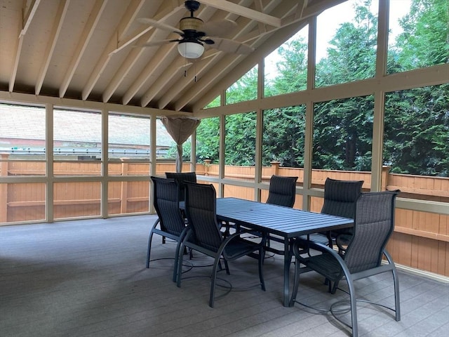 4 Fall St, Malden, MA 02148 - sunroom with ceiling fan, outdoor dining area, and lofted ceiling