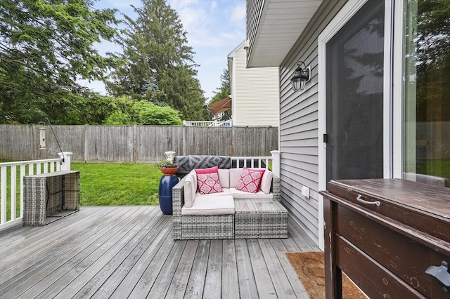 116 Pilgrim Rd Unit 116, Haverhill, MA 01832 - wooden deck featuring a fenced backyard, an outdoor hangout area, and a jacuzzi