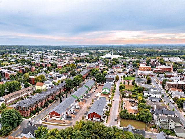 view of aerial view at dusk