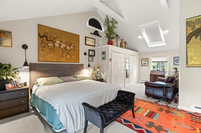 29 Day Ave, Hamilton, MA 01982 - bedroom with a baseboard heating unit, carpet, high vaulted ceiling, recessed lighting, and a baseboard radiator